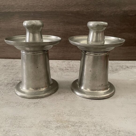 Gerotin Danish Vintage Mid Century Modern Pewter 5.5" Candlestick Holders Set/2 - Picture 4 of 9